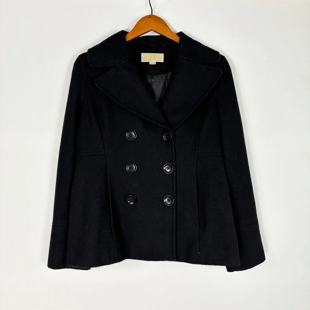 Michael Kors Womens Wool‎ Double Breasted Peacoat Black Size M